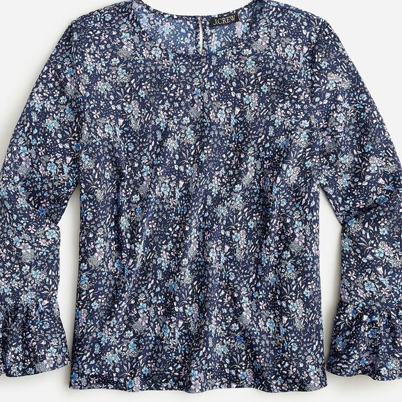 NWOT J.Crew 3X Bell Sleeve Blue & Purple Floral Print Blouse Top - Picture 1 of 6